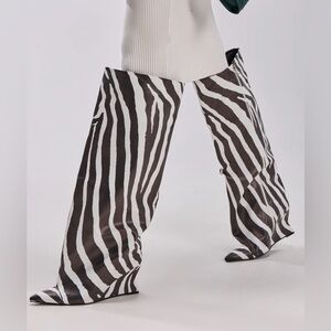 AZALEA WANG KENYA ZEBRA KNEE HIGH WEDGE BOOT - 8